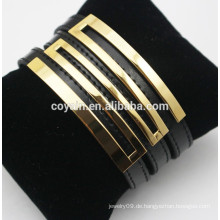 Echtes schwarzes Gürtelschnalle Lederarmbänder mit 18k vergoldetem Metall